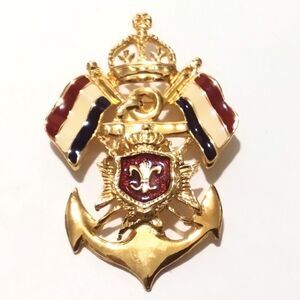 Premier Designs Nautical and Crown Themed Gold Tone Enamel Brooch